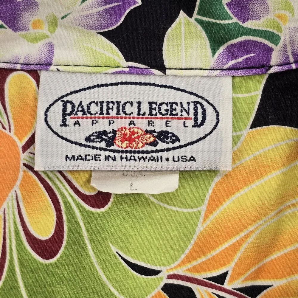 Pacific Legend Shirt Hawaiian Tropical Flowers Leaf Men's L Vintage